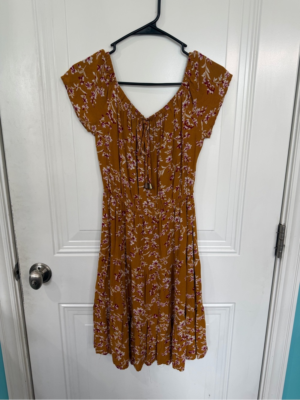 Floral Tie-Front Midi Dress in Mustard